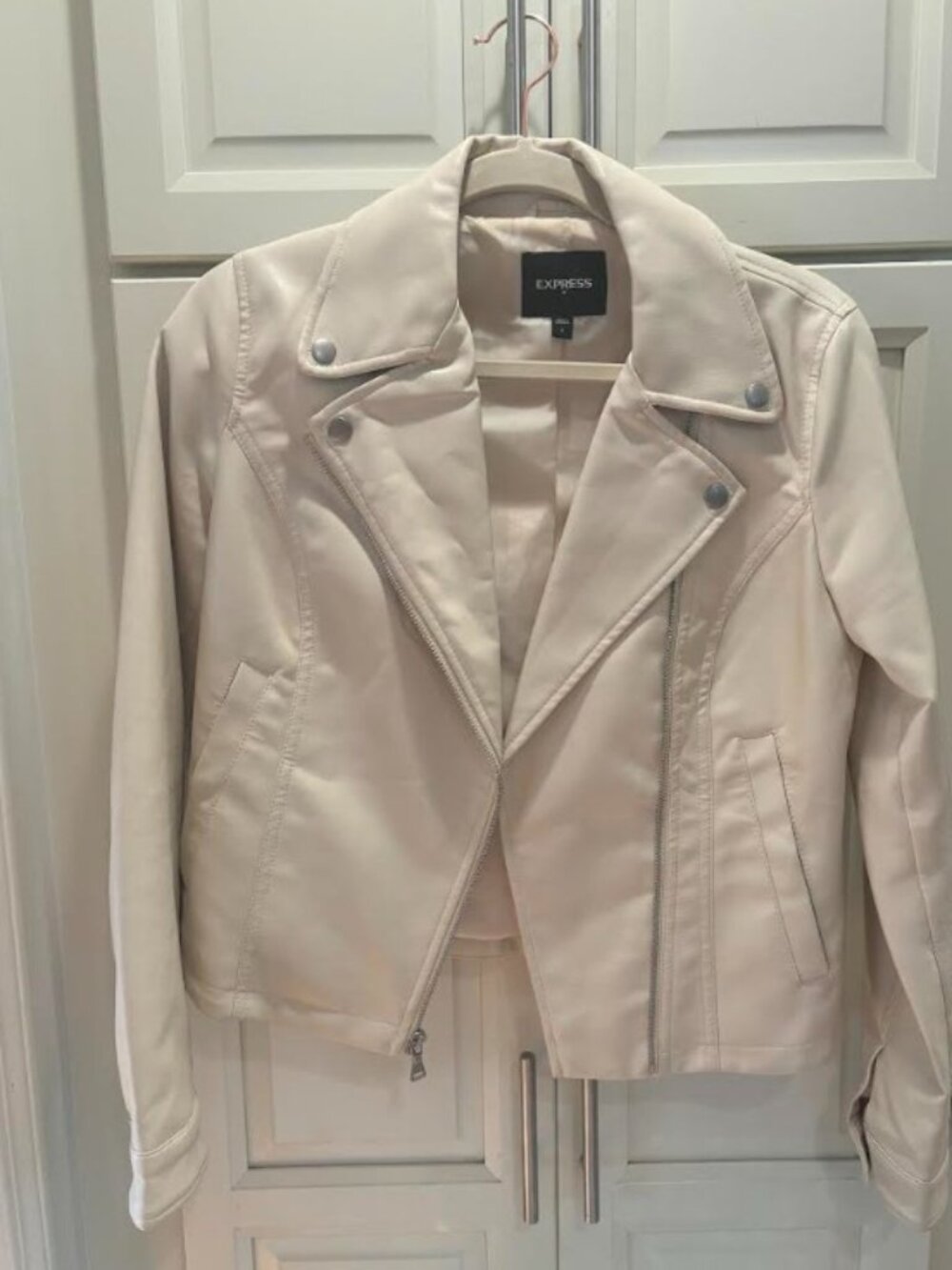 Express Cream Moto Leather Jacket Small